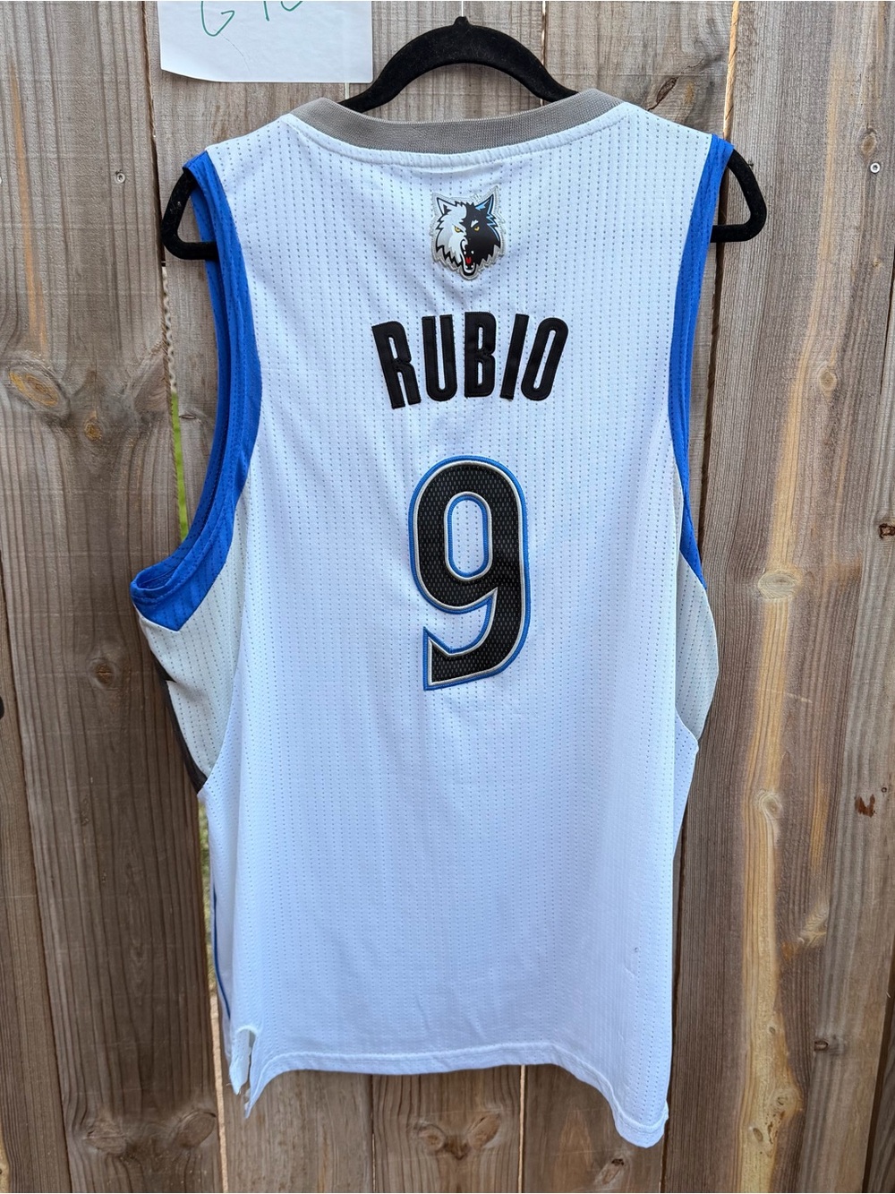 Adidas White Blue Minnesota Wolves #9 Rubio Basketball Jersey size Large - Picture 10 of 11
